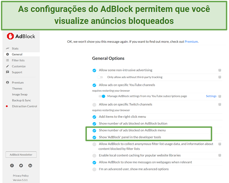 Screenshot of AdBlock's Chrome interface