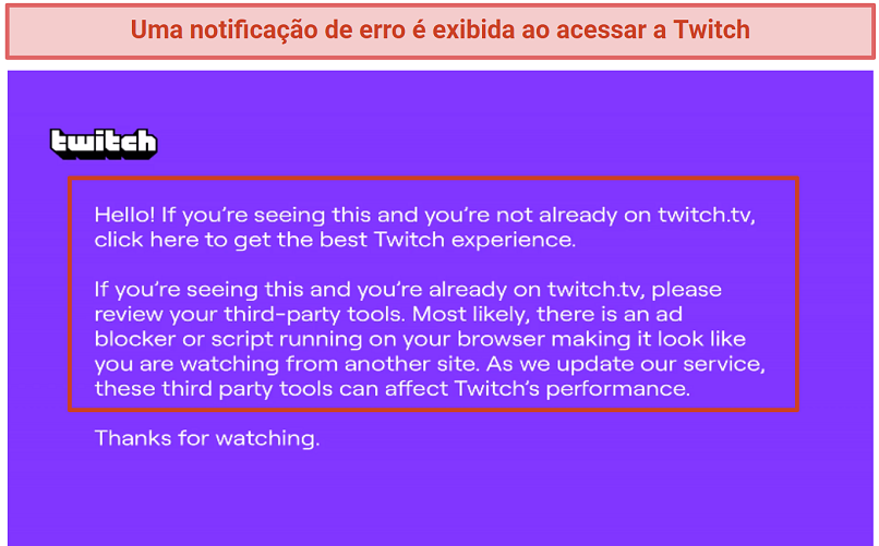 Screenshot of Twitch's purple error screen