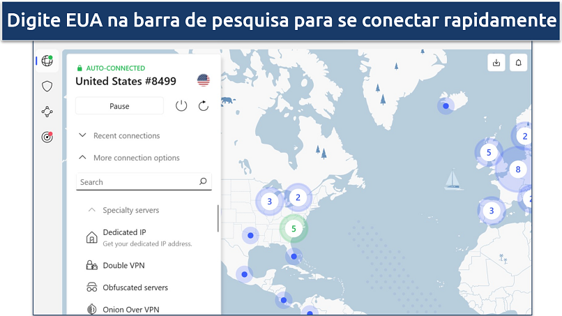 Screenshots of NordVPN's servers in the US