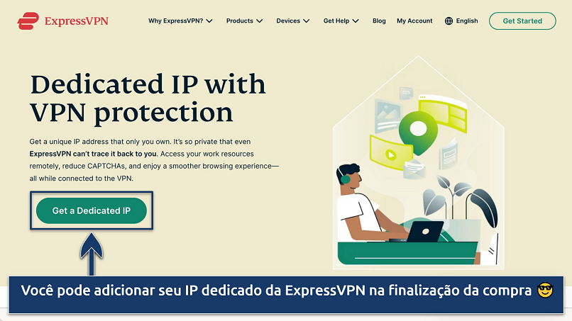Captura de tela mostrando a opção de IP dedicado na página de finalização da compra da ExpressVPN