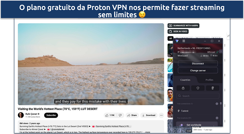 Screenshot of Proton VPN's free app