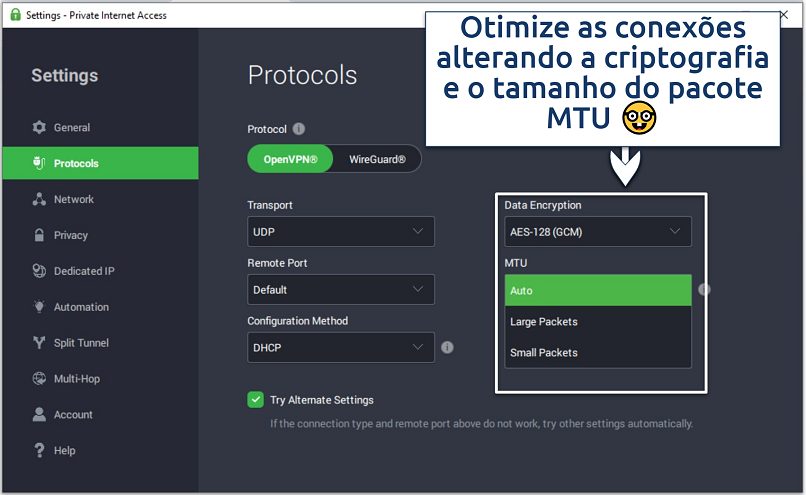 A screenshot of PIA customization settings for gaming